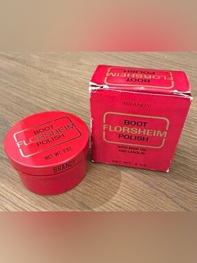 Vintage Collectible Florsheim Brandy Red Boot Polish Container and Box VTG
